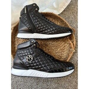 Mezlan Sneaker Shoe Black Quilted Napa High Tops Calfskin Size 13 Men’s